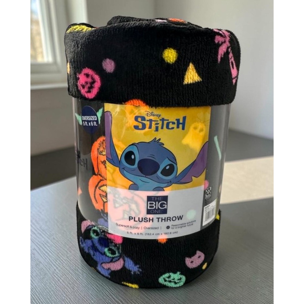 Disney Stitch Halloween Plush Throw Blanket 60x72 Inches Black The Big One New